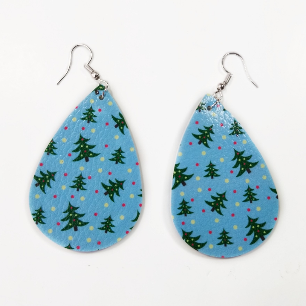 5/$25 Xmas Tree Polka Dot Faux Leather Earrings